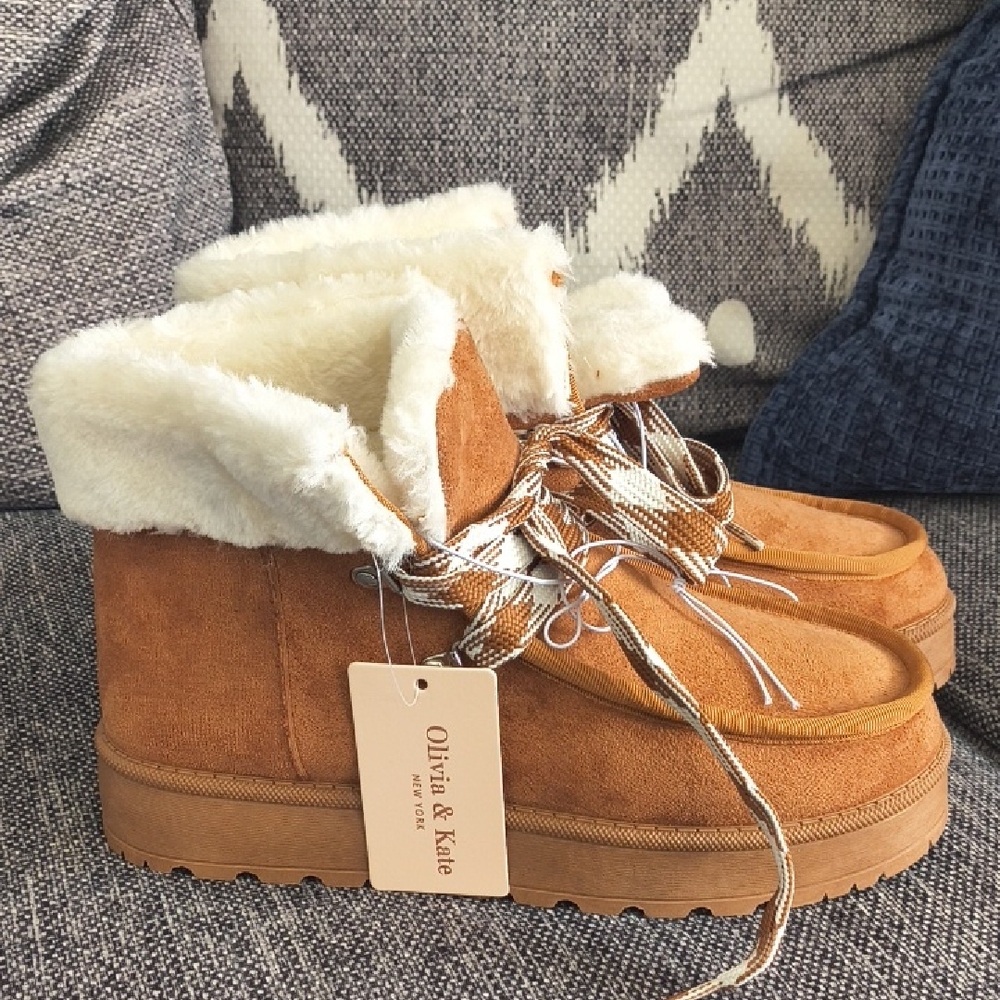 Olivia & Kate tan micro suede ankle booties